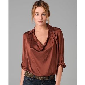 Vince Satin Drape Blouse in Henna Sz 8